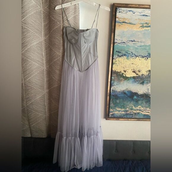 Urban Outfitters Dita Sheer Corset Midi Dress Sz M Blue Gray Tulle Sleeveless - Picture 6 of 16